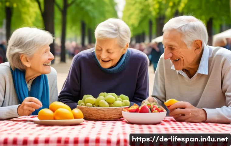 장수 연구 - A vibrant, detailed scene of a diverse group of elderly German people enjoying a healthy outdoor pic...